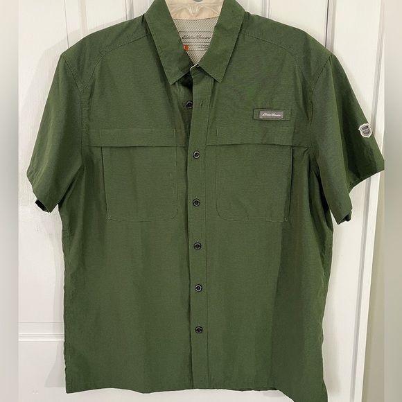 Eddie Bauer Men's Woven Tech Shirt Green Moisture Wicking Outdoor Fishing Large - Picture 1 of 11